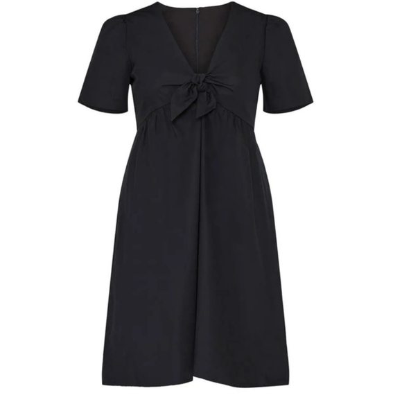 Madewell Black Tie-Front Mini Dress Size 12 NWT Cotton Empire Waist V-Neck - Picture 11 of 13